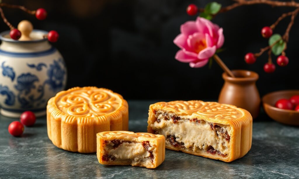 Classic Lotus seed mooncakes evoke nostalgic charm and festive flavors.