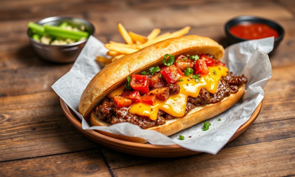 Delicious Bulgogi Philly Cheesesteak fusion, a culinary delight.