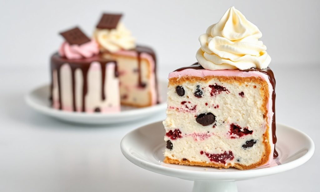 Robbins-style ice cream cake: homemade decadent dessert recipe.