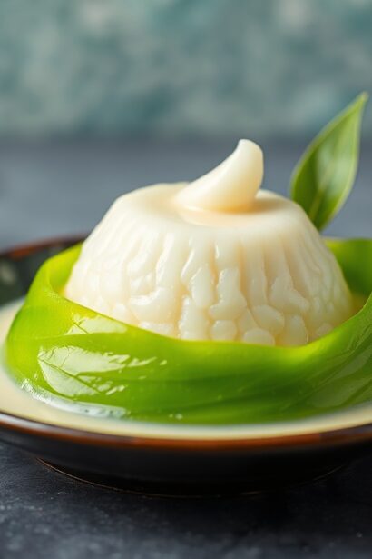Delight sweet pandan custard creamy sticky rice dessert.