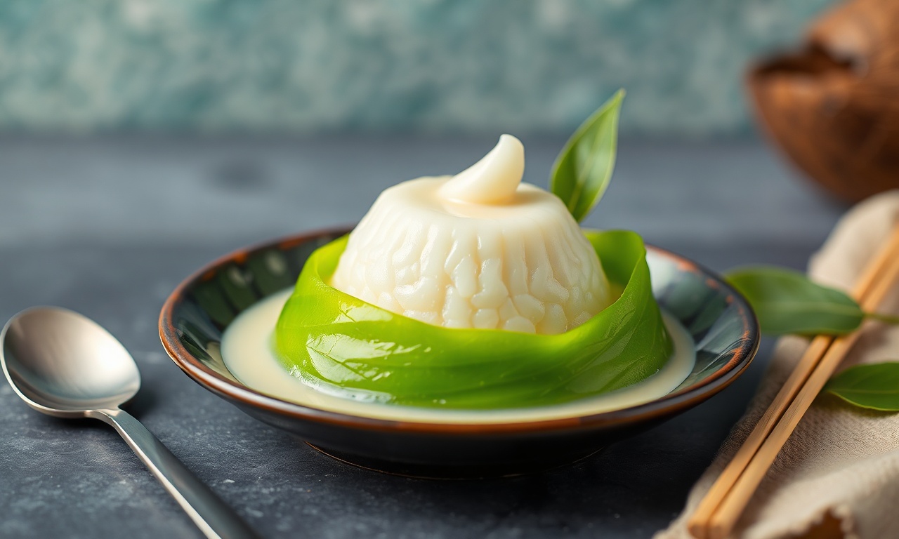 Delight sweet pandan custard creamy sticky rice dessert.