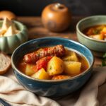 Hearty potato smoked sausage stew to warm up your soul.