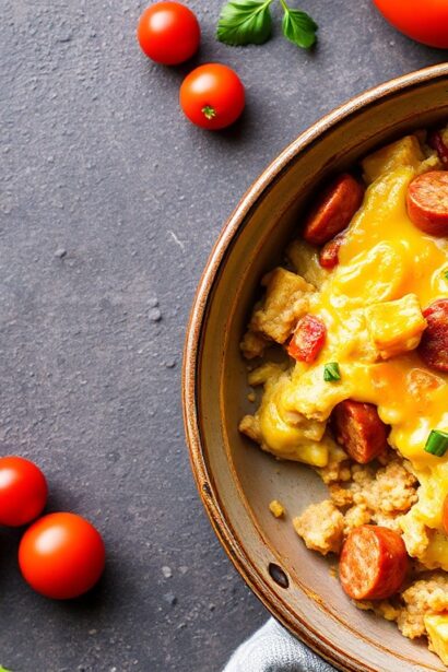 Hearty Whole30 breakfast casserole with sausage and veggies.