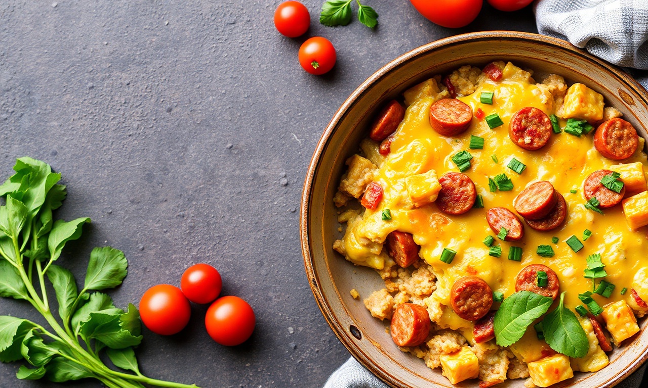 Hearty Whole30 breakfast casserole with sausage and veggies.