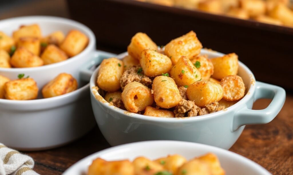 Delicious Tater tot casserole, a comforting Midwest hotdish classic.