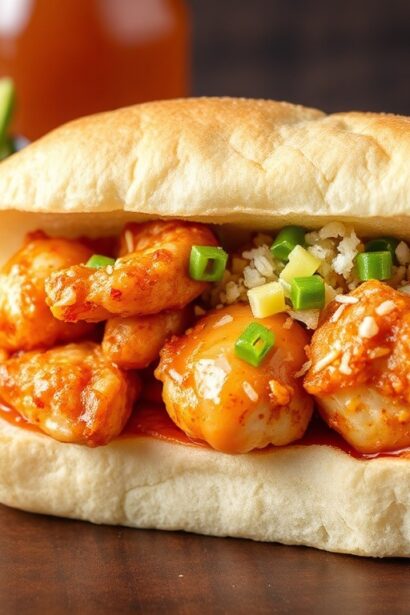General Tso shrimp po' boy sandwich: delicious Asian-inspired American classic.