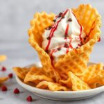 Ice cream nachos: crunchy waffle cone chips with sweet ice cream delight.
