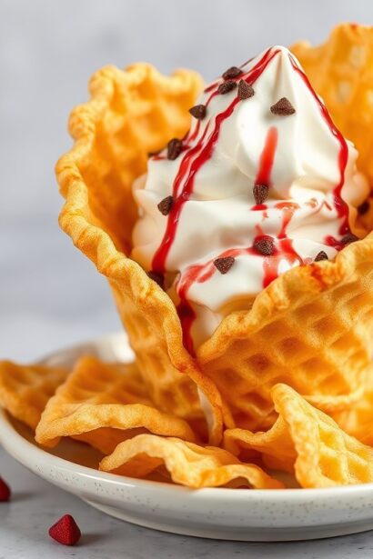 Ice cream nachos: crunchy waffle cone chips with sweet ice cream delight.
