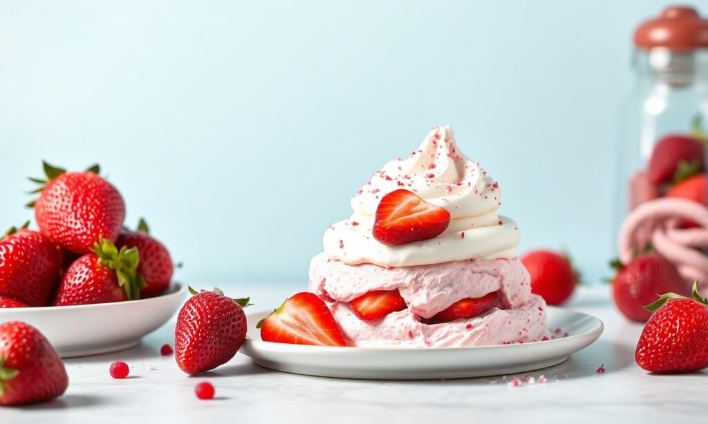 Classic Eton Mess: strawberry, meringue, cream dessert delight.